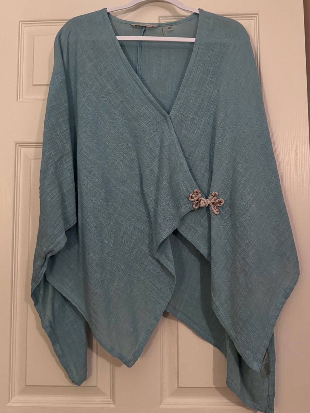 Soft Surroundings Linen Light Teal Textured  Poncho